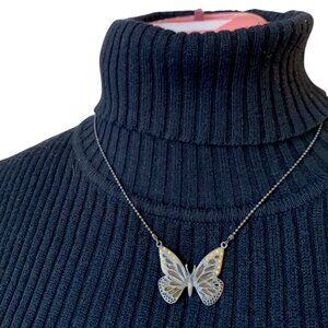VINTAGE - Butterfly necklace - orange and bronze color bead chain -